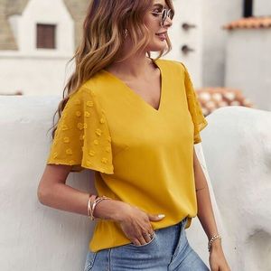 SHEIN contrast Swiss dot sleeve blouse
